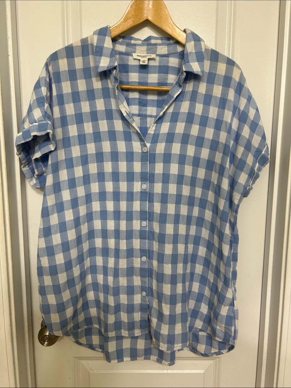 beachlunchlounge Light Blue and White Gingham Shirt